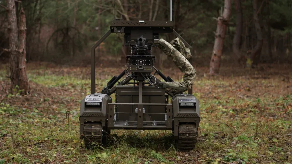 Ukrainian Forces Destroy Russian Position Using Ground Combat Robot and Drones