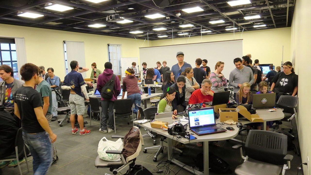 Participants working at computers during the Global Game Jam in Los Angeles