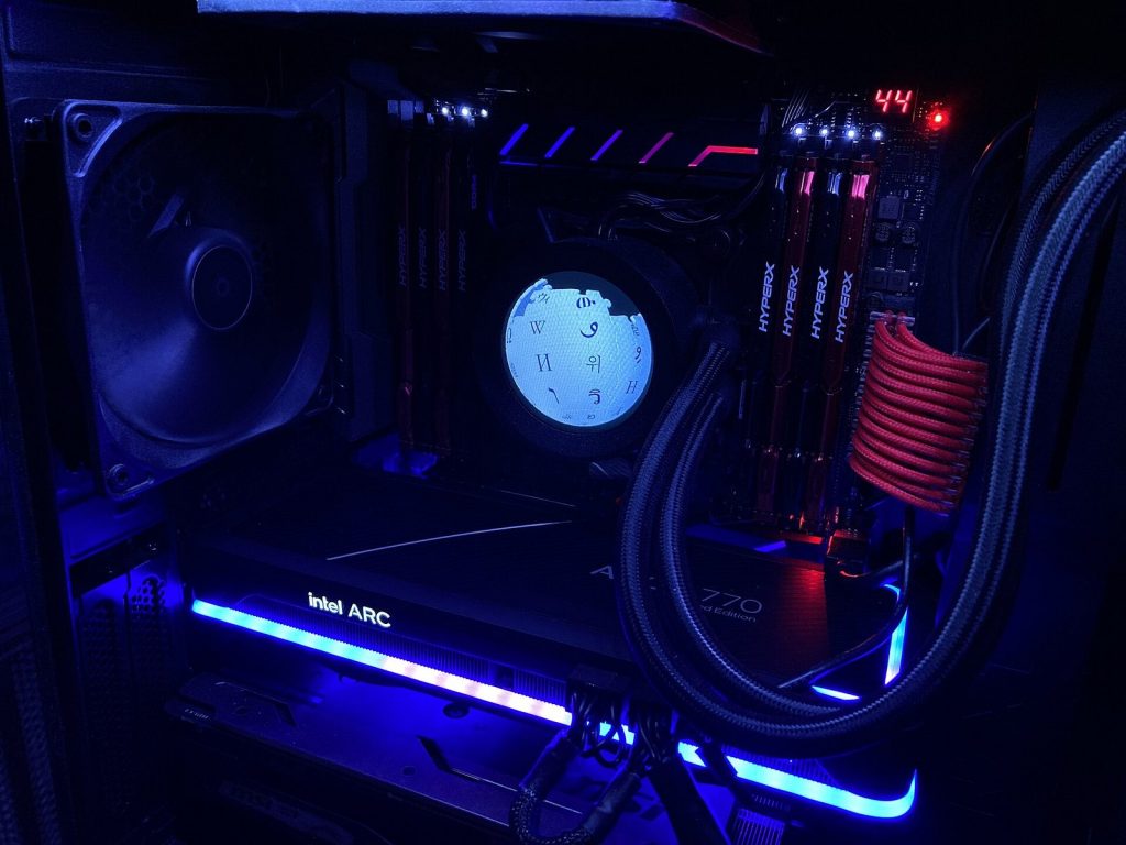 Intel Arc A770 graphics card installed in a desktop PC